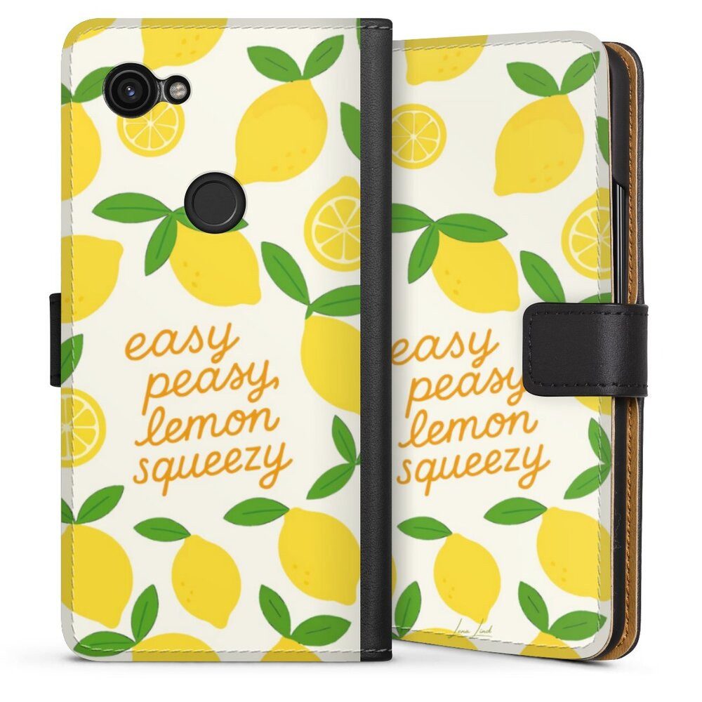 DeinDesign Handyhülle Zitrone Spruch Statement Easy Peasy Lemon Queezy, Google Pixel 3a Hülle Handy Flip Case Wallet Cover Handytasche Leder