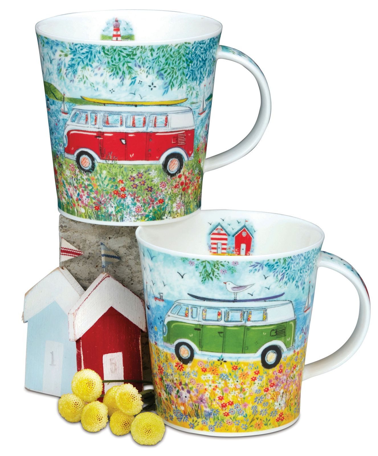 Dunoon Tasse Fine Bone Porzellan Becher Cairngorm Cool Campers 2er Set Kaffeetasse, 2-tlg., Spülmaschinengeeignet