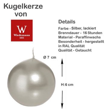 Wiedemann Kerzen Kugelkerze 6er Set Kugelkerzen, Ø 7 cm, Silber lackiert (6-tlg)