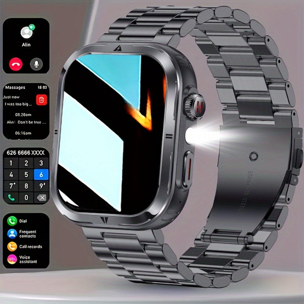 Zevelora 2024 Neu Herren mit Anruffunktion, Outdoor-Sport, LED-Höhenmesser Smartwatch (2.01 Zoll, Android/iOS), mit 100 Sportmodi,Multimedia-Nachrichten Schrittzähler Fitness-Tracker