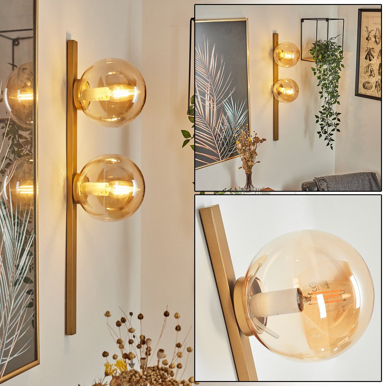 Wandlampe Gehäuse, aus ohne am im Modernen in Goldafrben/Champagnerfarben, Wandspot Design, Wandleuchte »Boccea« Metall/Glas Leuchtmittel, hofstein An-/Ausschalter 2xE14