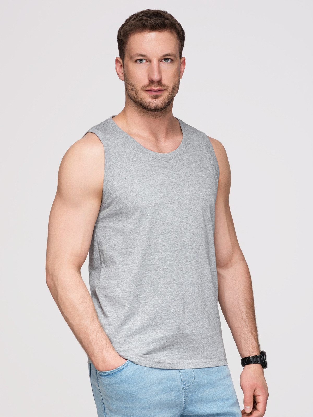 OMBRE Tanktop Herren Tanktop Regular Fit mit Rundhalsausschnitt Grey melange L (kein Set, 1-tlg)