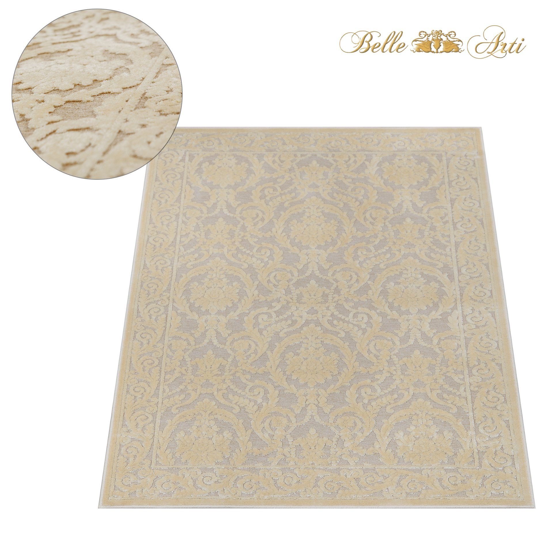 Luxus Designteppich Belle 3D-Effekt Arti, Farashe Wohnzimmer beige kurzflor, Läufer handgeknüpft Flur Teppich