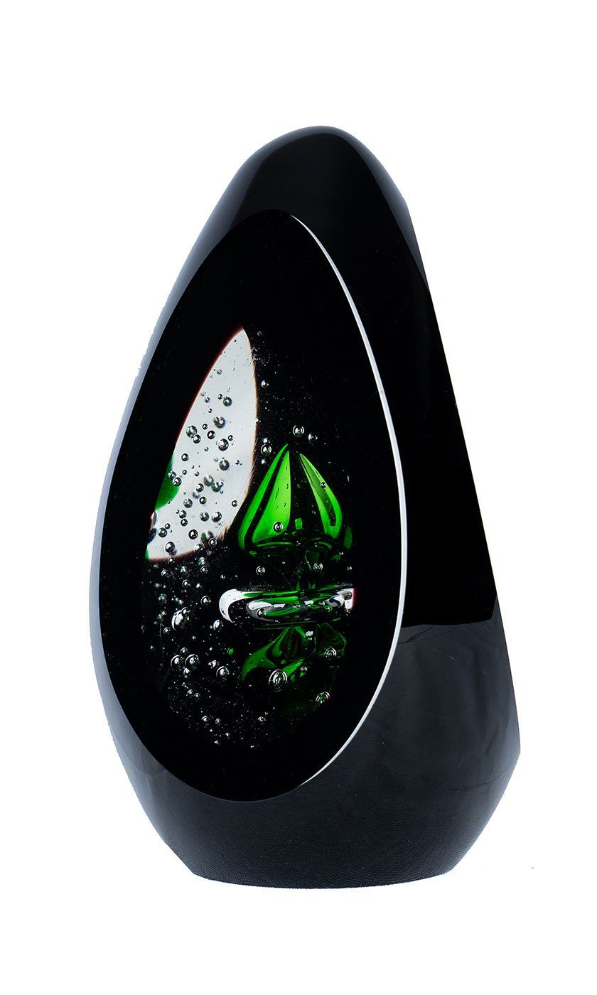 Levandeo® Skulptur, Design Glas Skulptur H15cm Schwarz Grün Kunst Unikat Briefbeschwerer