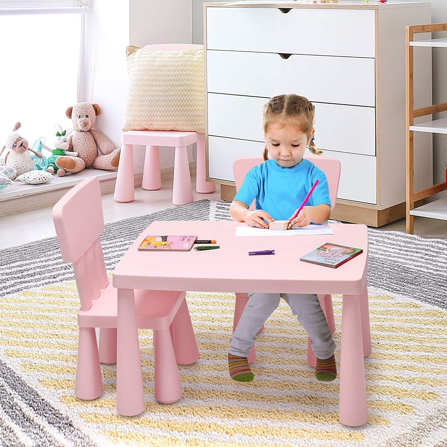 KOMFOTTEU Kindersitzgruppe Kindertisch mit 2 Stühlen, günstig online kaufen