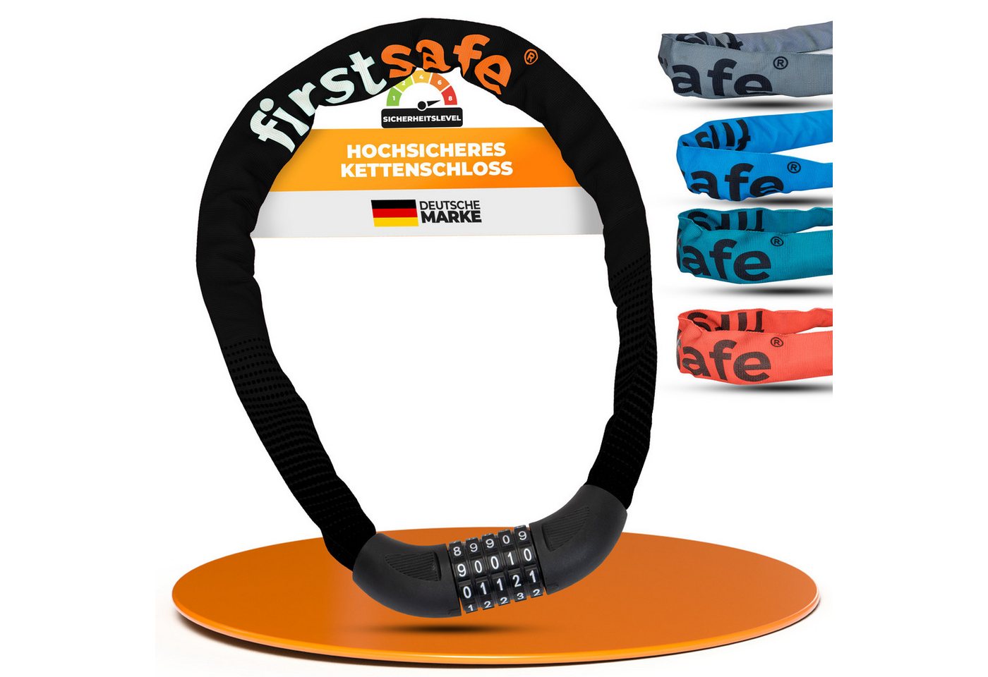firstsafe Kettenschloss Fahrradschloss mit Zahlencode 100 cm