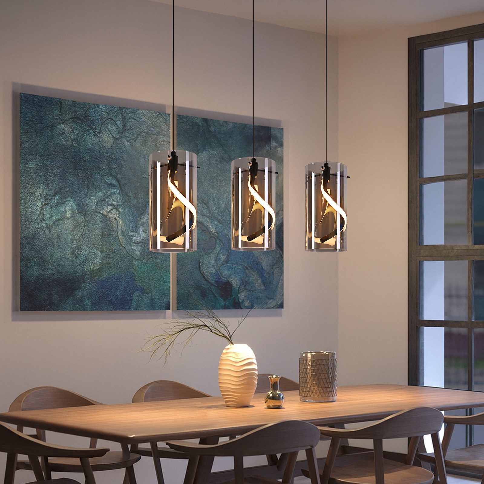 Nettlife LED Pendelleuchte Rauchgraue Vintage 8W Warmweiß 3000K Hängeleucht günstig online kaufen