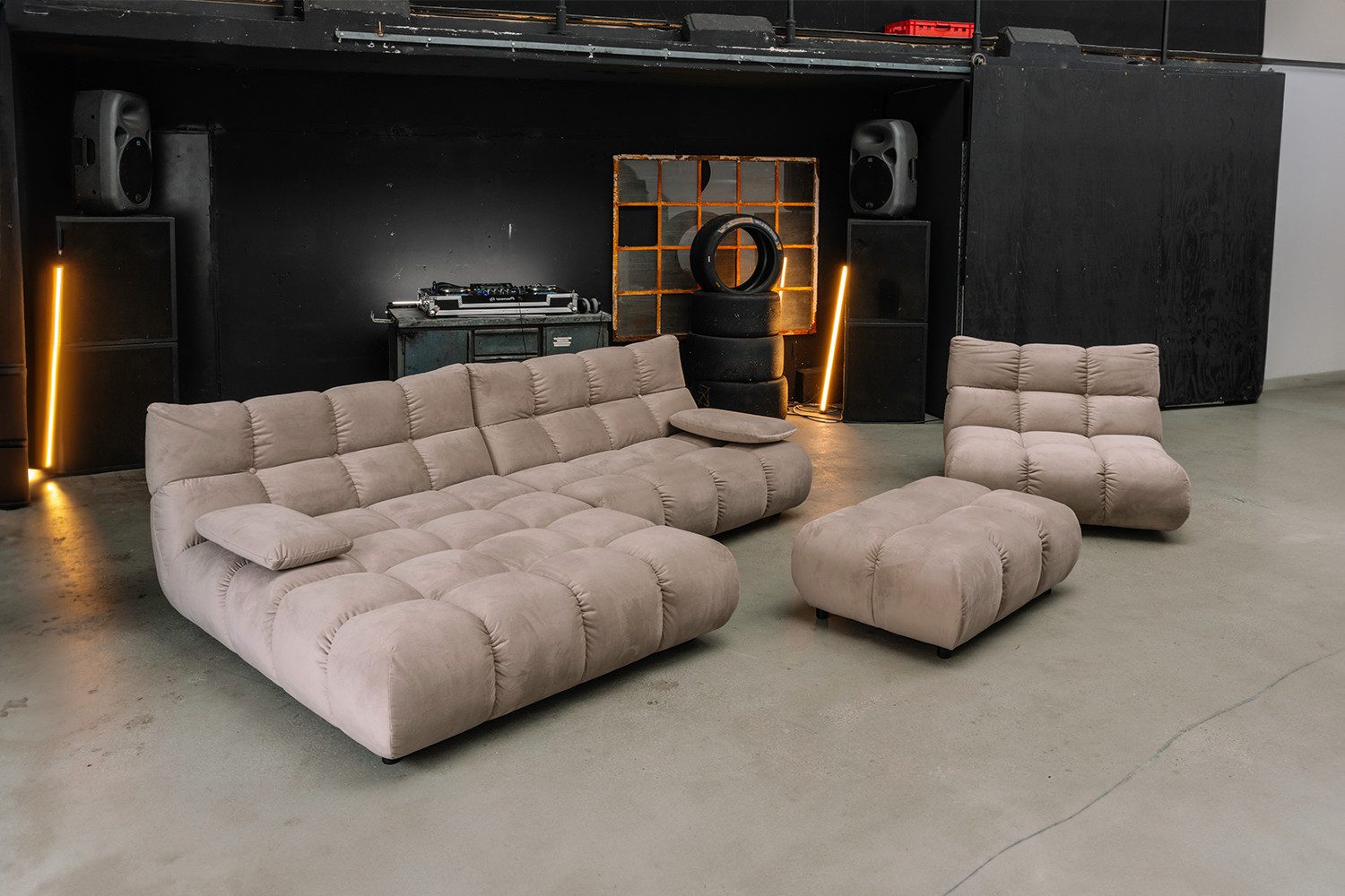 KAWOLA Sitzgruppe VIVIEN, (Set, 3-tlg), Ecksofa Drehsessel Hockerbank Velvet verschiedene Farben
