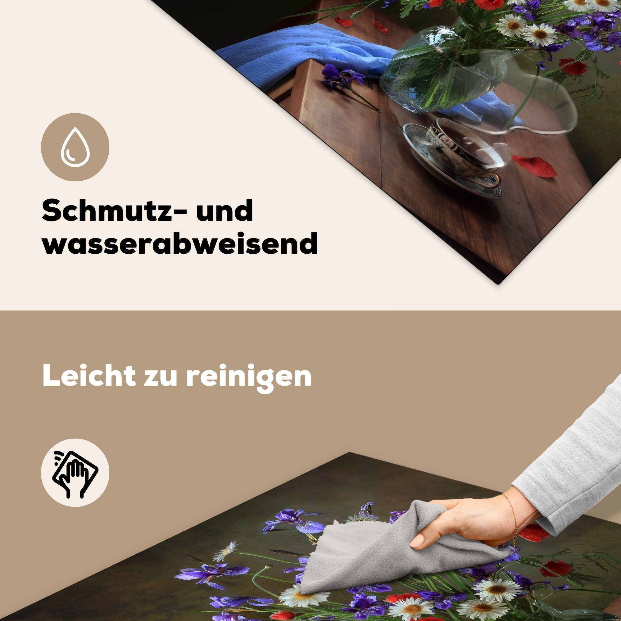 - MuchoWow Ceranfeldabdeckung, Tee tlg), Herdblende-/Abdeckplatte Vinyl, 78x78 Blumen - Stilleben, (1 küche Arbeitsplatte für cm,