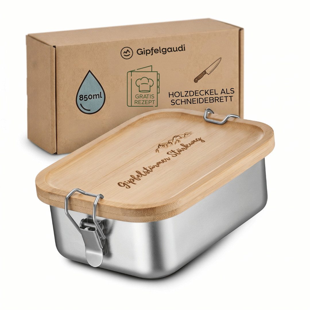 Gipfelgaudi Lunchbox Brotdose Edelstahl, Holzdeckel, Lunchbox für Kinder Erwachsene, (1-tlg)