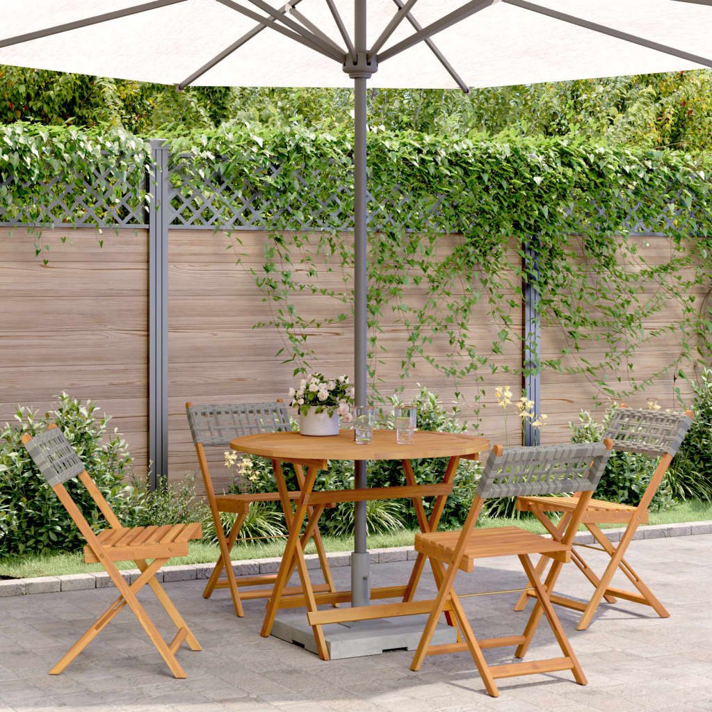 vidaXL Garten-Essgruppe 5-tlg. Garten-Essgruppe Grau Poly Rattan und Massivholz, (1-tlg)
