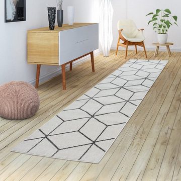 Teppich Wohnzimmer-Teppich Kurzflor Skandinavischer Stil Rauten-Muster In Weiß, TT Home, Läufer, Höhe: 16 mm