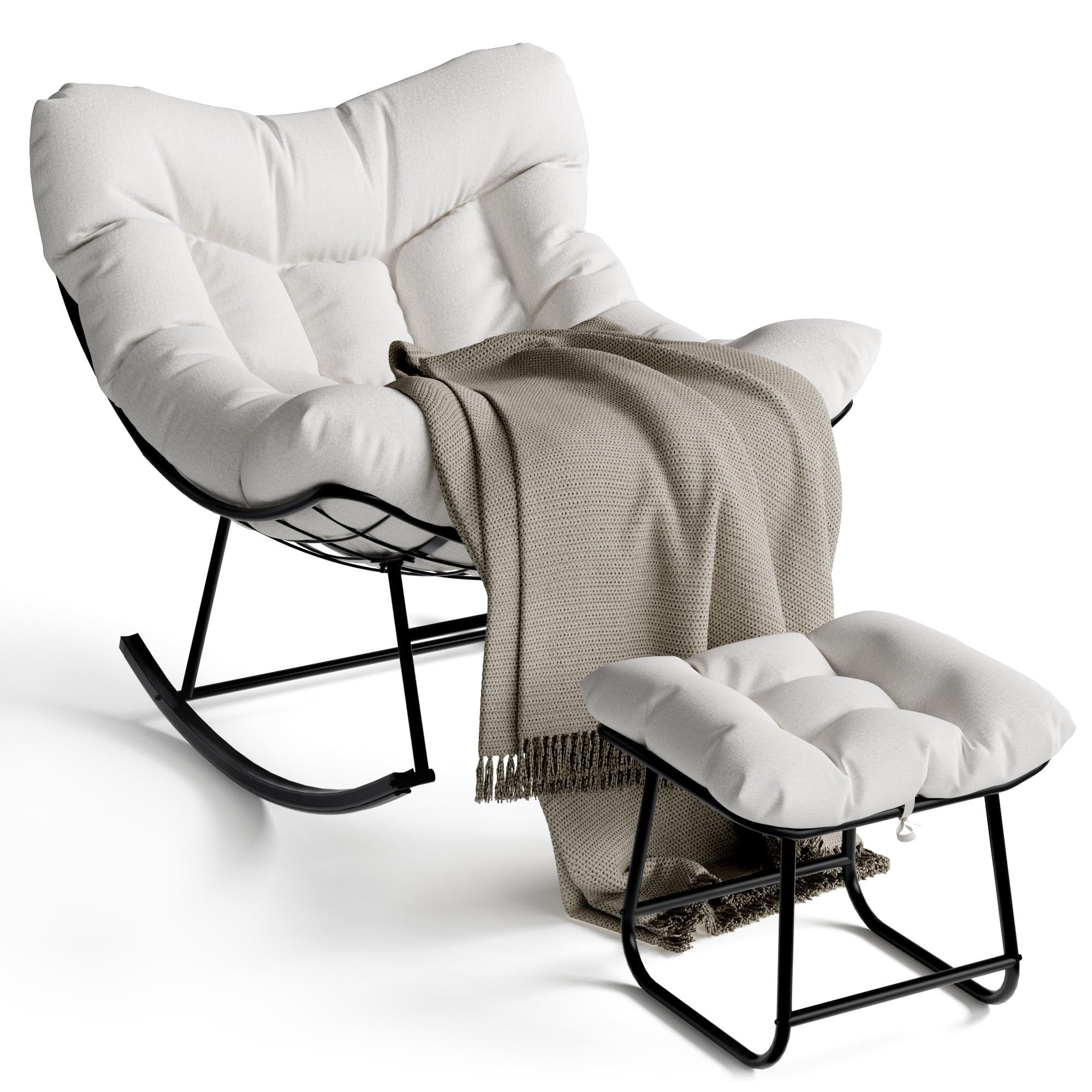 GarveeMore Schaukelsessel Grand Patio Outdoor Schaukelstuhl mit Fußhockel Modern Lounge Chair