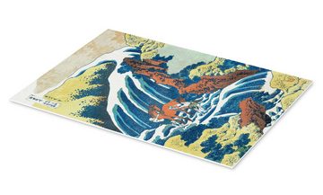 Posterlounge Forex-Bild Katsushika Hokusai, Zwei Männer waschen ein Pferd an einem Wasserfall, Malerei
