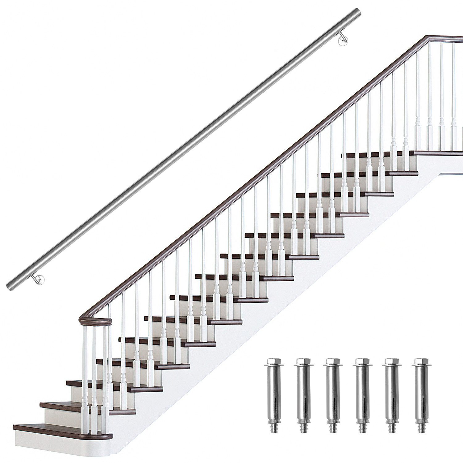 Clanmacy Handlauf Edelstahl Handlauf 180 cm Ø42 mm aus 304 Edelstahl, Wandhandlauf Trepp, 180 cm Gesamtlänge, (Edelstahlgeländer, geländer treppe, Edelstahl, Edelstahl AISI304), korrosionsbeständig, wetterfest, langlebig