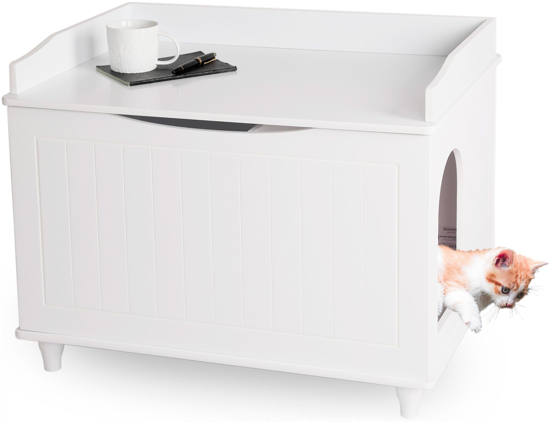 WONDERMAKE Tierhaus Katzenschrank für Katzentoilette groß Holz, Katzenklo-Schrank Kommode, Design Katzen-Haus XL Toilette Klo, Waschbecken-Unterschrank für Bad