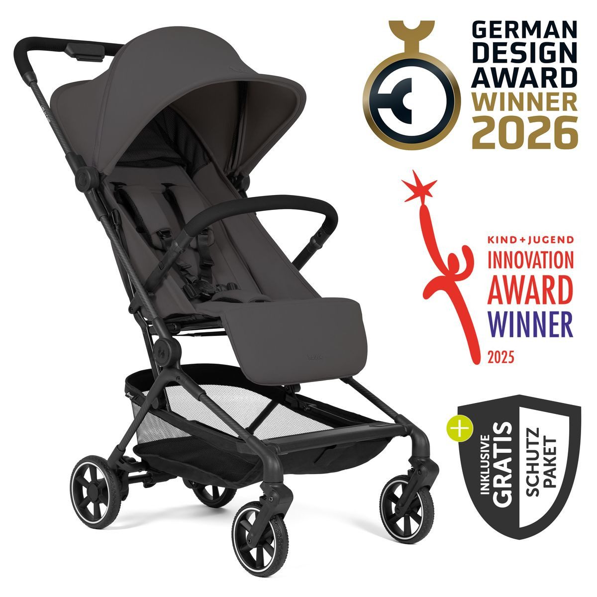 Hauck Sportbuggy Lite N Care - Dark Anthracite, Sportwagen Reisebuggy faltbar mit Liegefunktion & Zubehör bis 22 kg