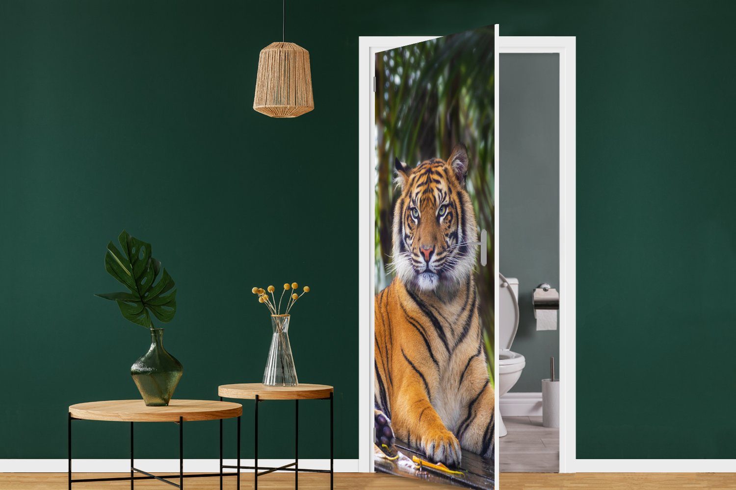 MuchoWow Türtapete Tiger Tiere Tür, Fototapete Matt, cm (1 - bedruckt, Dschungel, - Türaufkleber, St), Wald - für 75x205