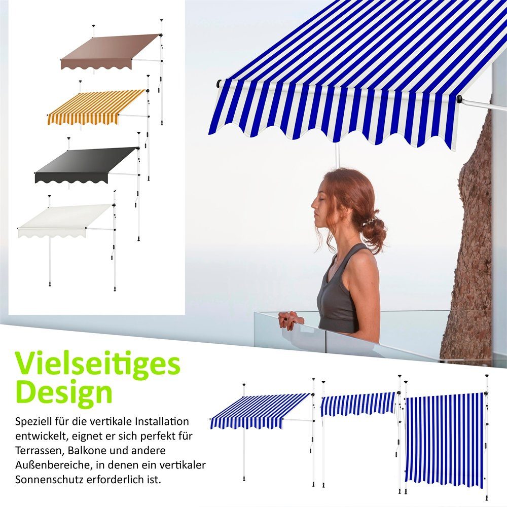 Melko Klemmmarkise Klemmmarkise mit LED Sonnenschutz Markise Balkon Fenstermarkise (Stück, Markise) Gummierter Standfuß für besseren Halt