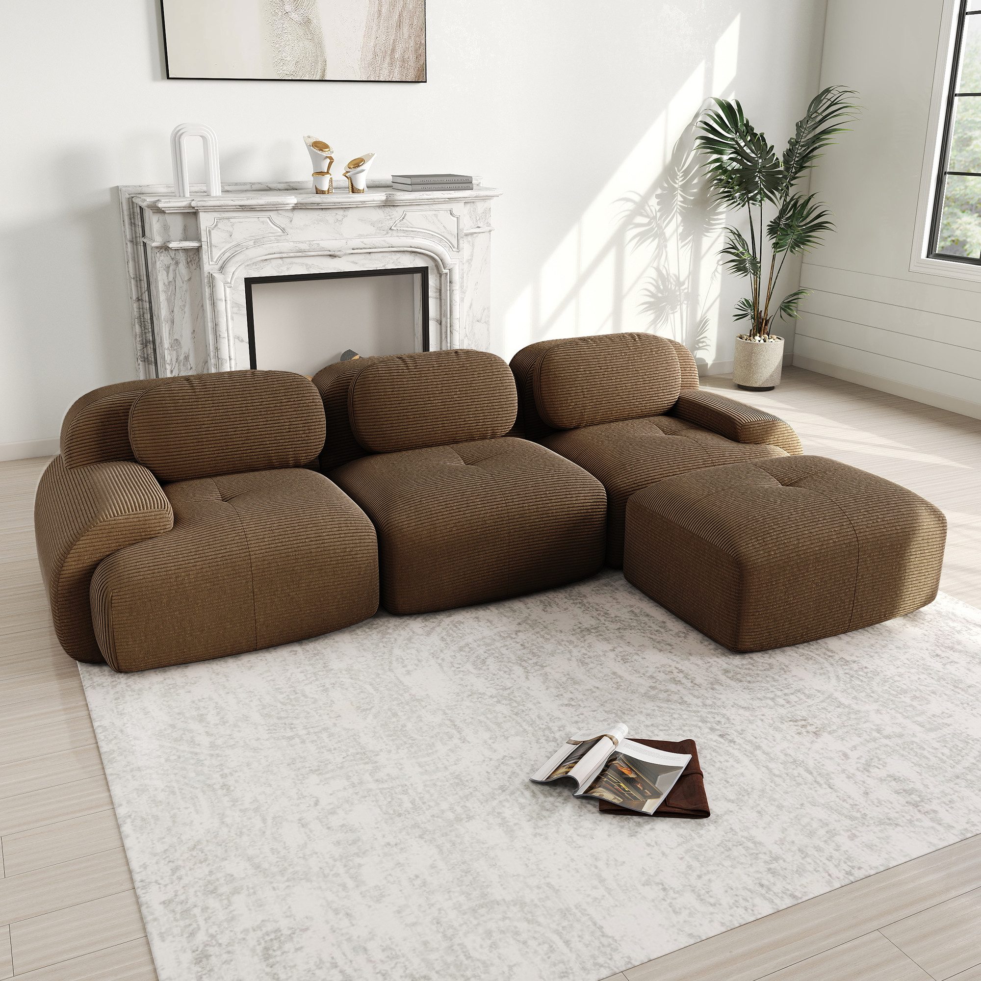 Leawin Sofa Modulares Cord-Ecksofa ohne Montage mit ergonomischen Armlehnen, Hochwertiges 3-Sitzer-Sofa mit 32D hochelastischer Polsterung