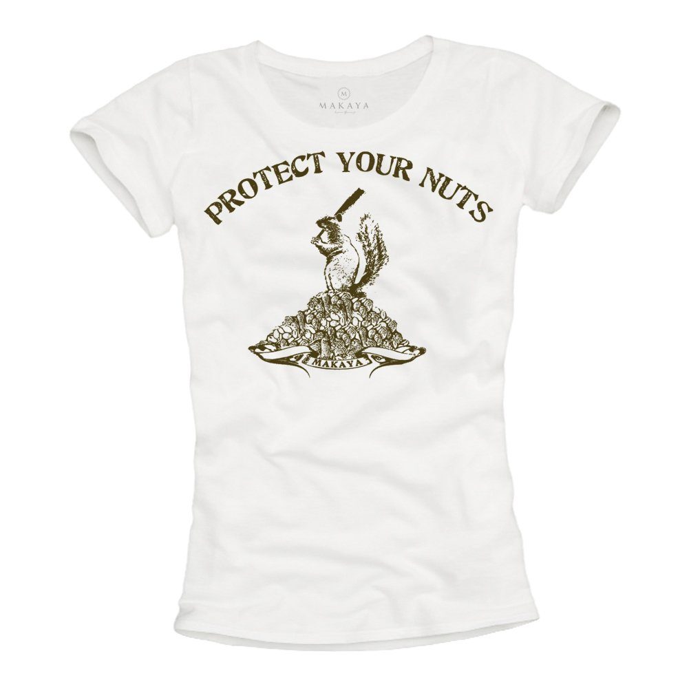 Print-Shirt Damen Kurzarm Top Lustige Tiermotive Eichhörnchen Sprüche Damenshirt