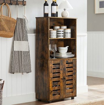 VASAGLE Highboard, Bücherschrank mit Lamellentüren, 2 offene Fächer