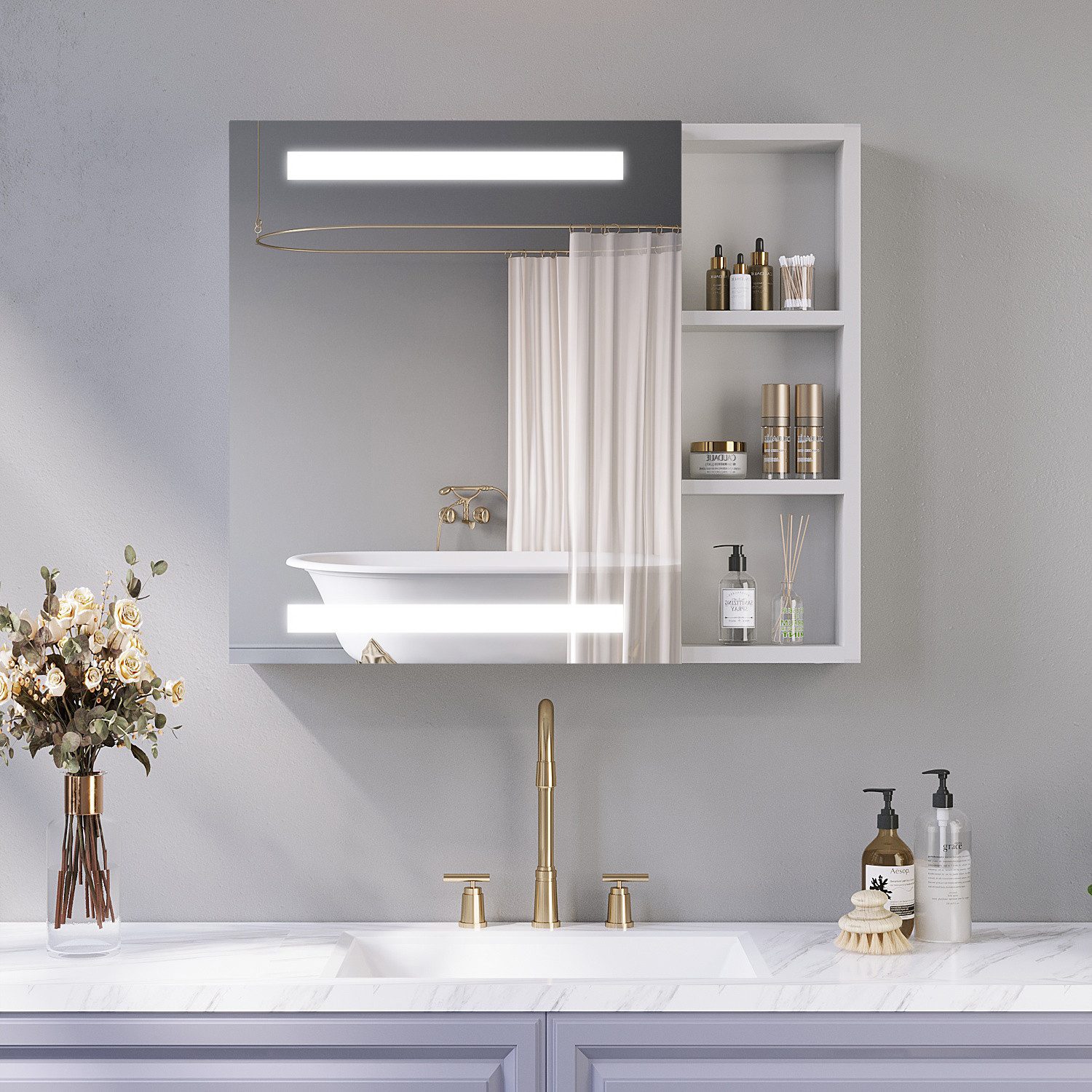 AQUALAVOS Badezimmerspiegelschrank LED Badezimmer Spiegelschrank Spiegel Ba günstig online kaufen