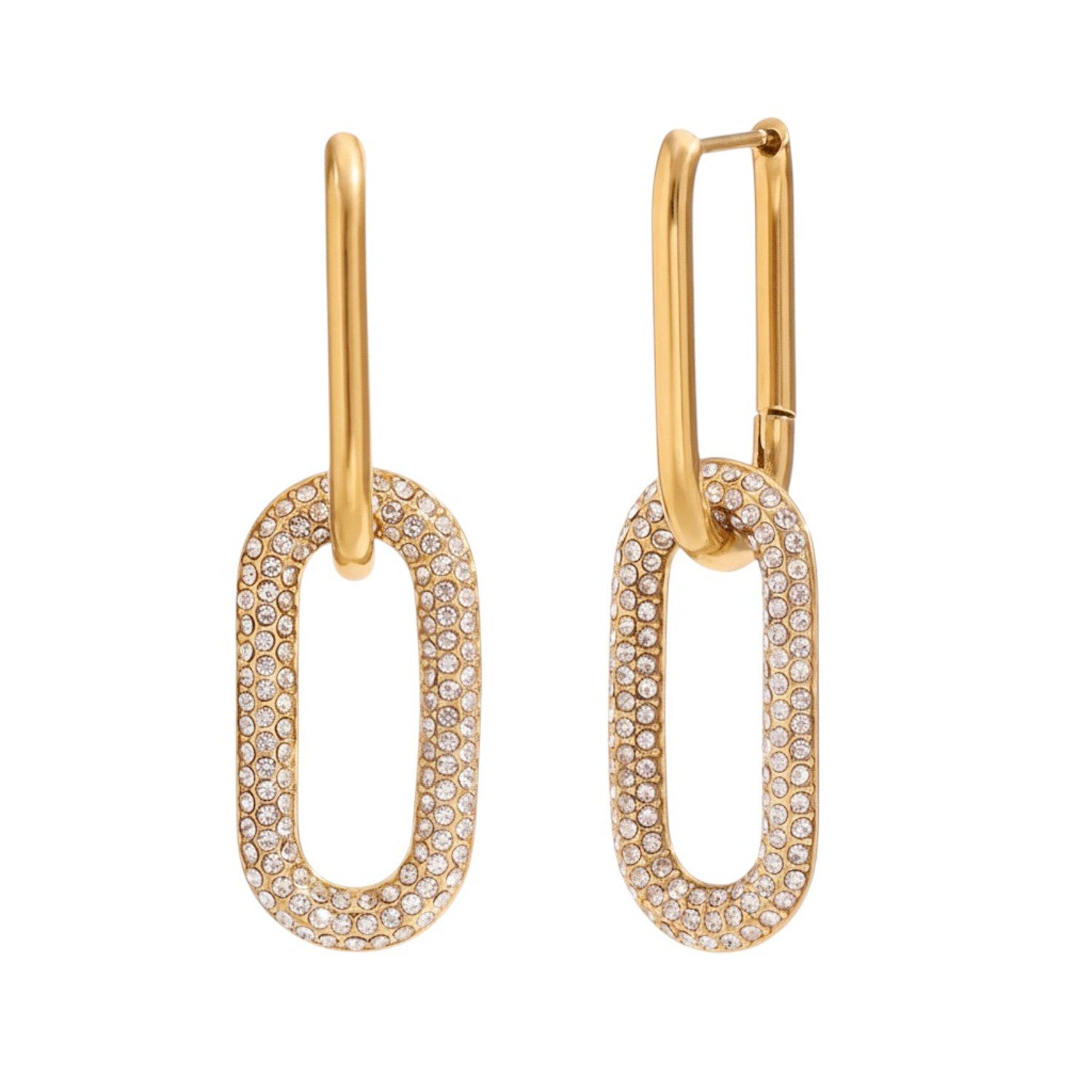 KARMA Ohrring-Set Glamouröse Statement-Ohrringe aus Edelstahl (Geschenk für Sie, Creolen Damenschmuck), Mit Zirkonia besetzte Link-Ohrringe in Gold oder Silber