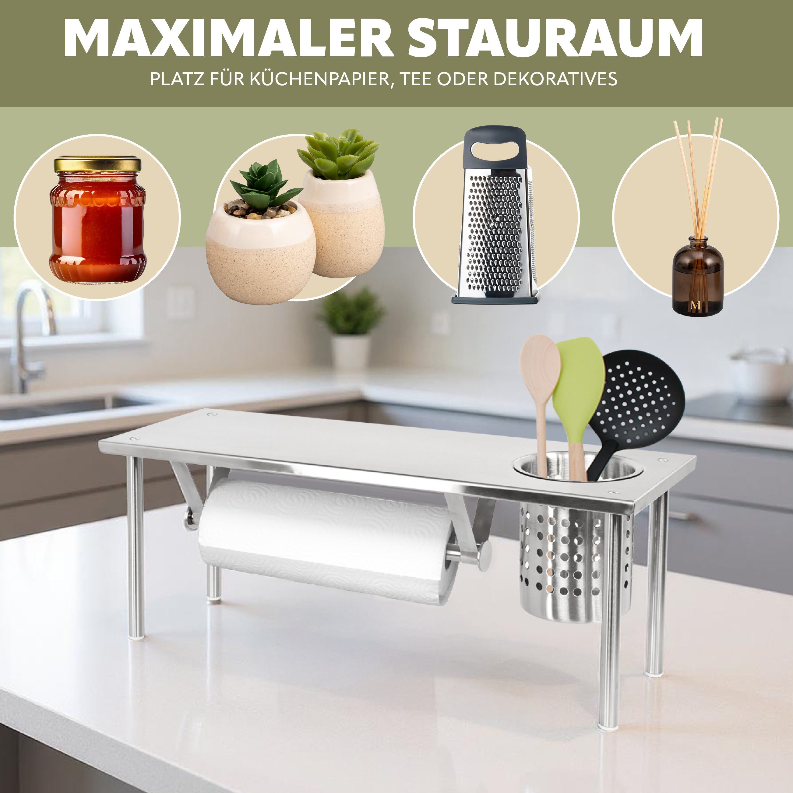 bremermann Küchenregal Küchenregal mit Rollenhalter und Utensilienhalter, E günstig online kaufen