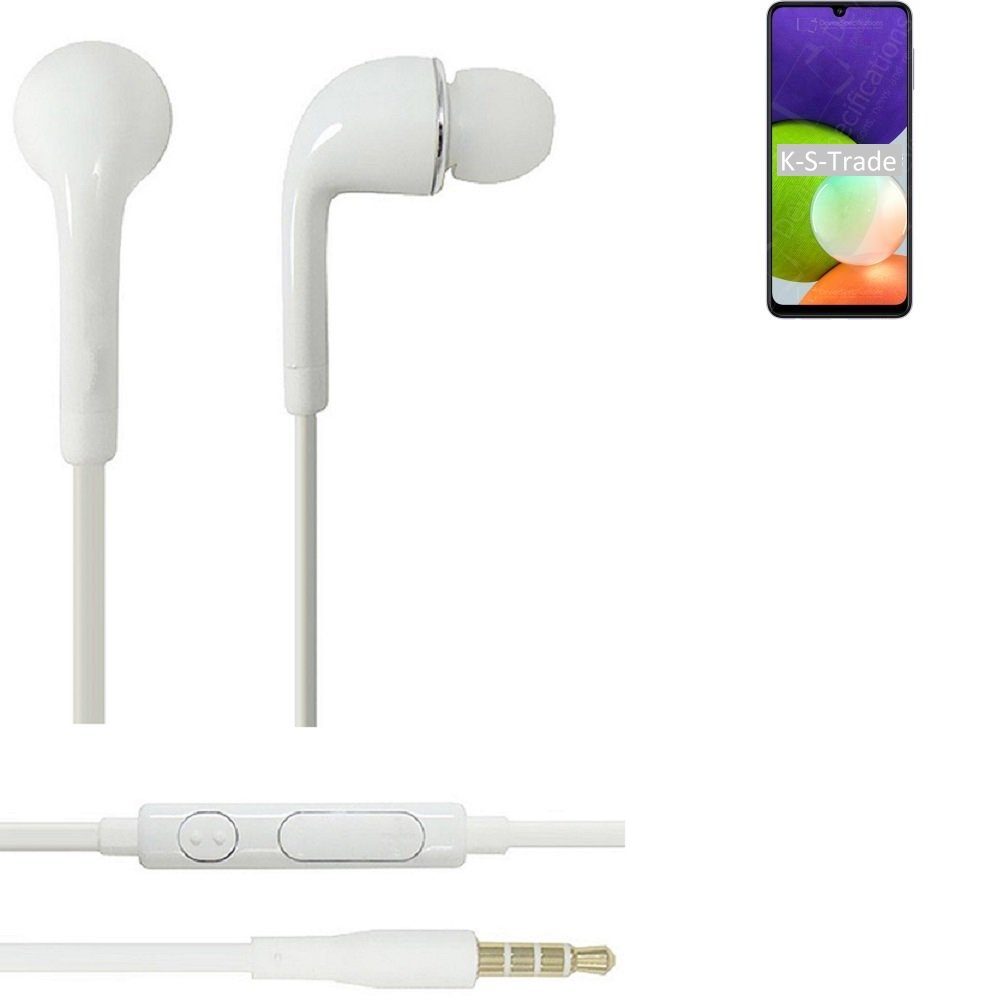 K-S-Trade für Samsung Galaxy A22 In-Ear-Kopfhörer (Kopfhörer Headset mit Mikrofon u Lautstärkeregler weiß 3,5mm)