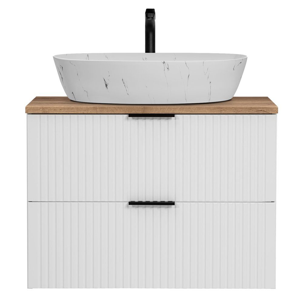 Lomadox Waschtisch ADELAIDE-56-WHITE, 80cm, weiß mit Eiche Nb., Keramik-Auf günstig online kaufen