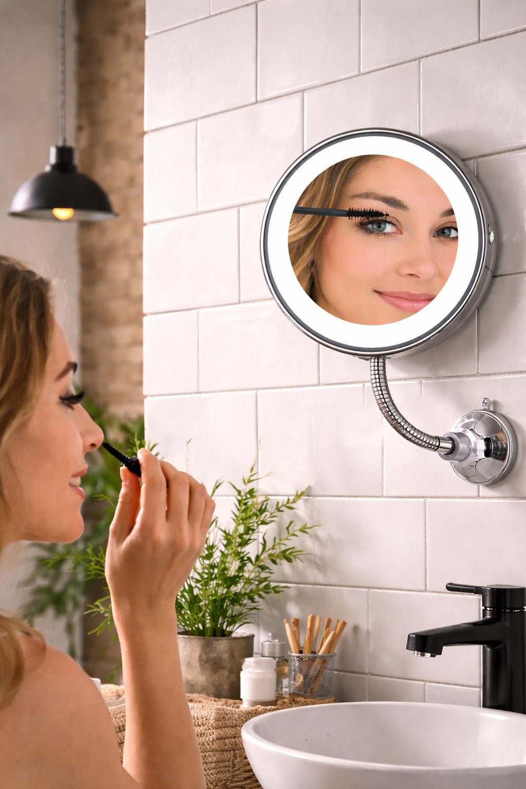 Rungassi Gläser-Set Kosmetikspiegel mit 10x Vergrößerung flexible mirror Spiegel Ø 20cm, Kuststoff / Spiegelglas