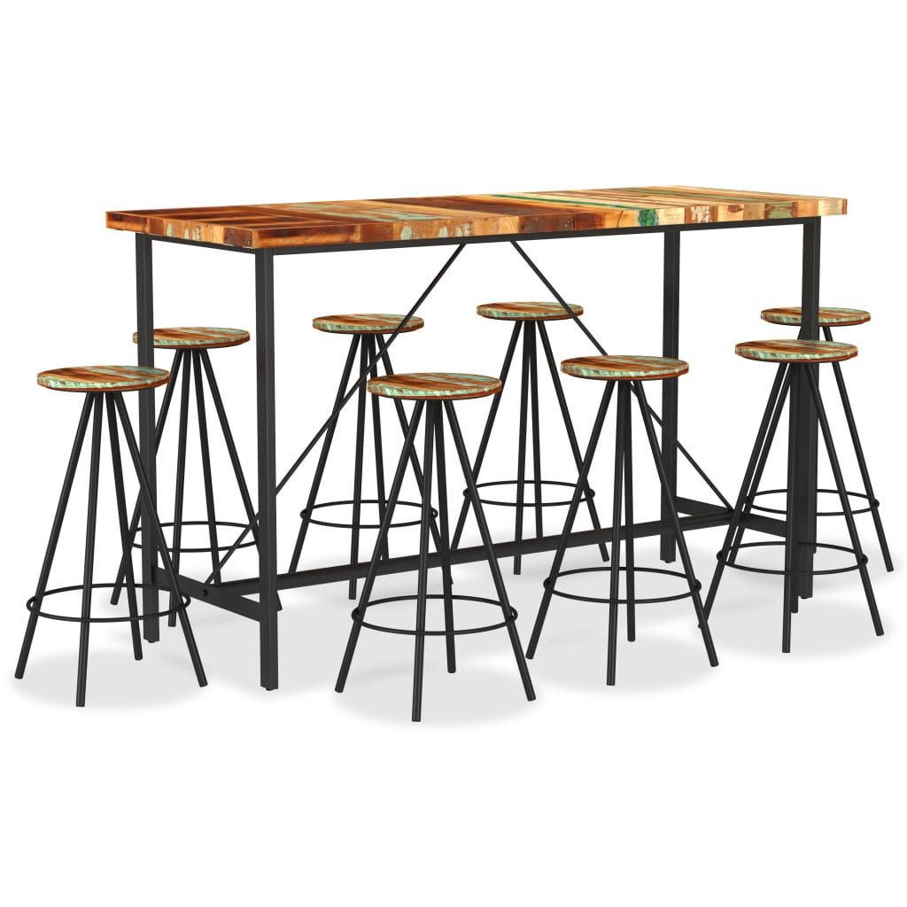 furnicato Bargruppe Bar-Set Massivholz Stahl 180 x 70 x 107 cm, (1-tlg), Stabile Bar-Sitzgruppe mit Stahlbeinen für dein Restaurant