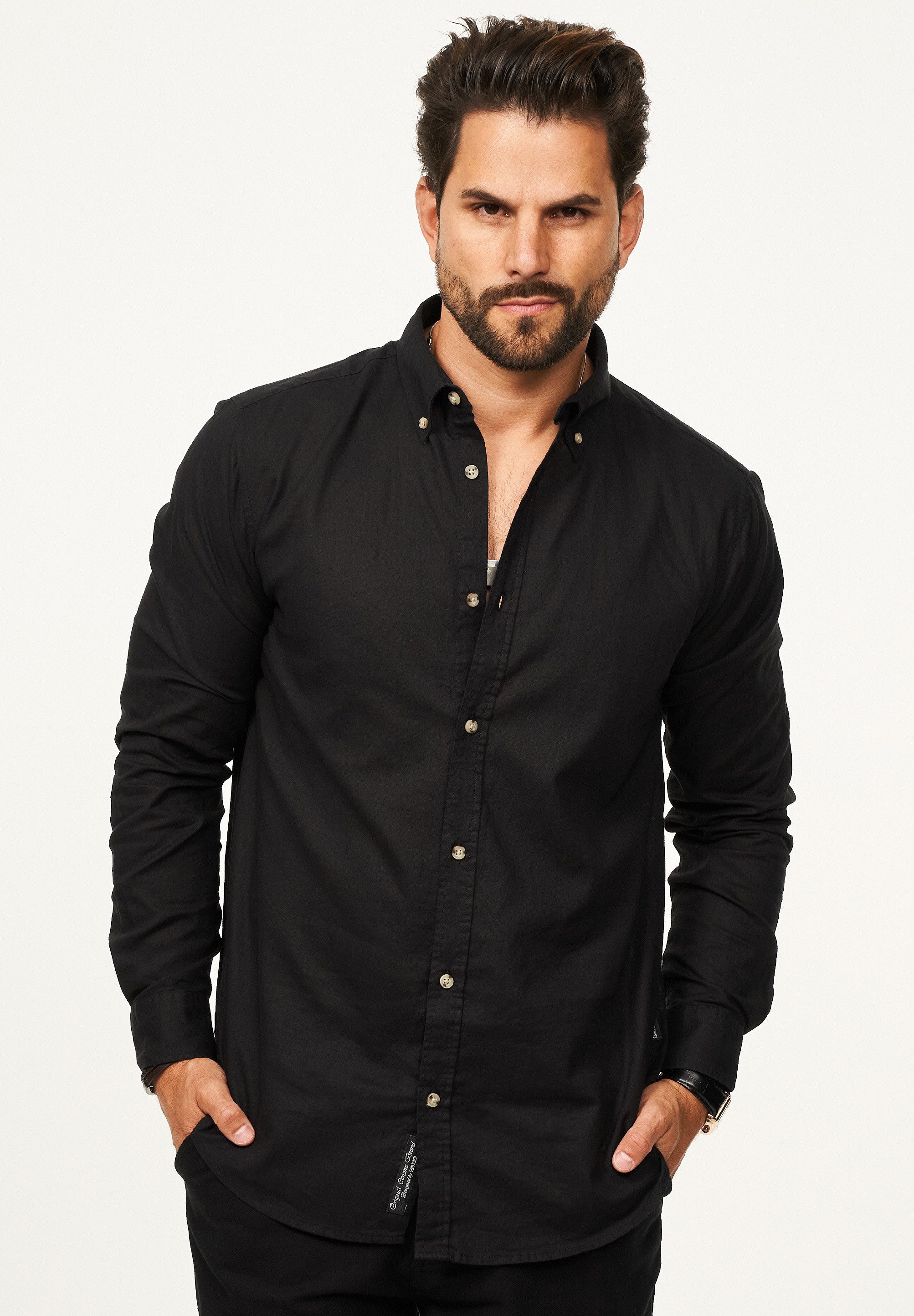 behype Langarmhemd aus Leinen im Regular-Fit Sommerhemd Herren Leinenhemd F günstig online kaufen