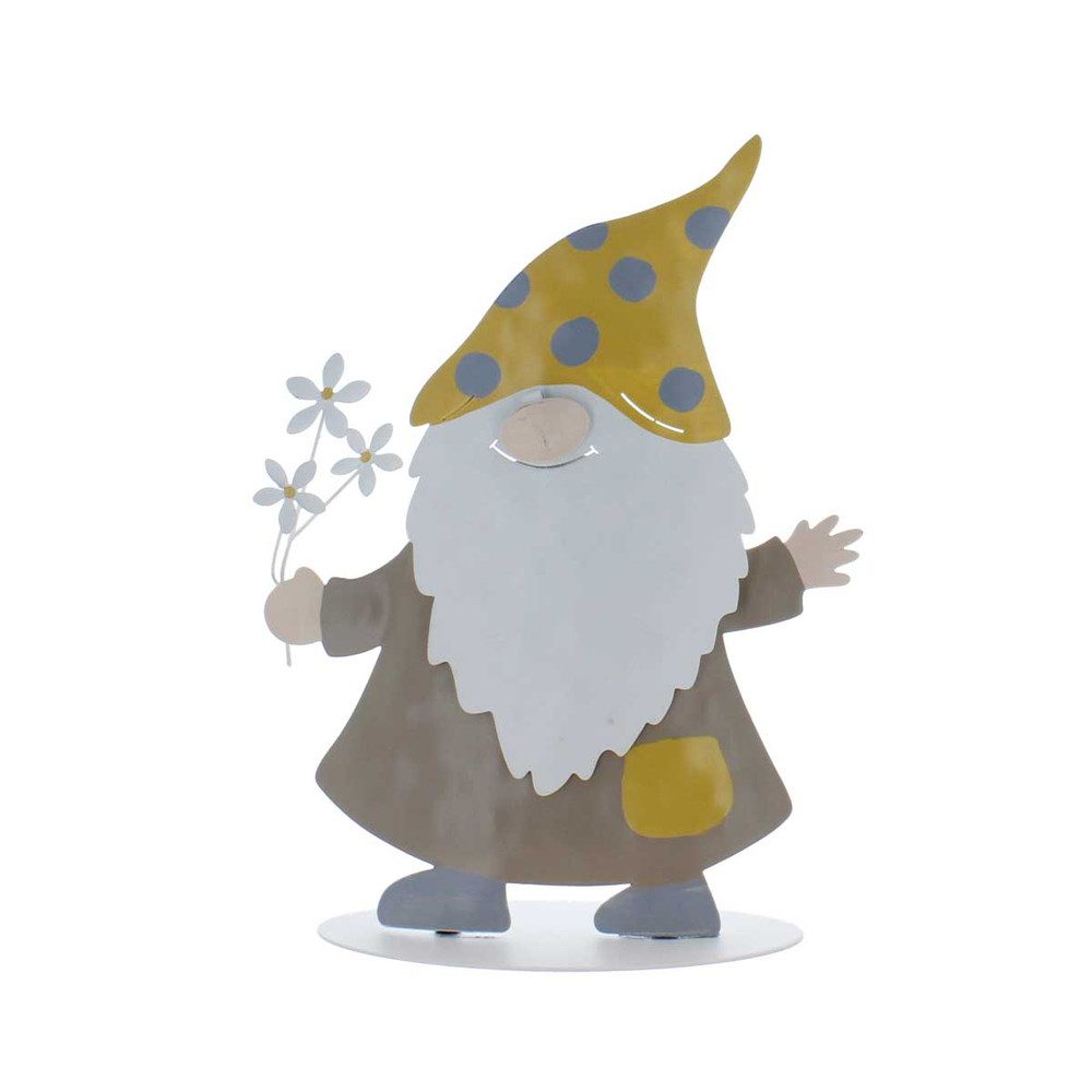 Trockenblume Standdeko - Zwerg mit Blume - gelb/weiß - ca. 18 x 15 x 4 cm, MICA, Höhe 4 cm