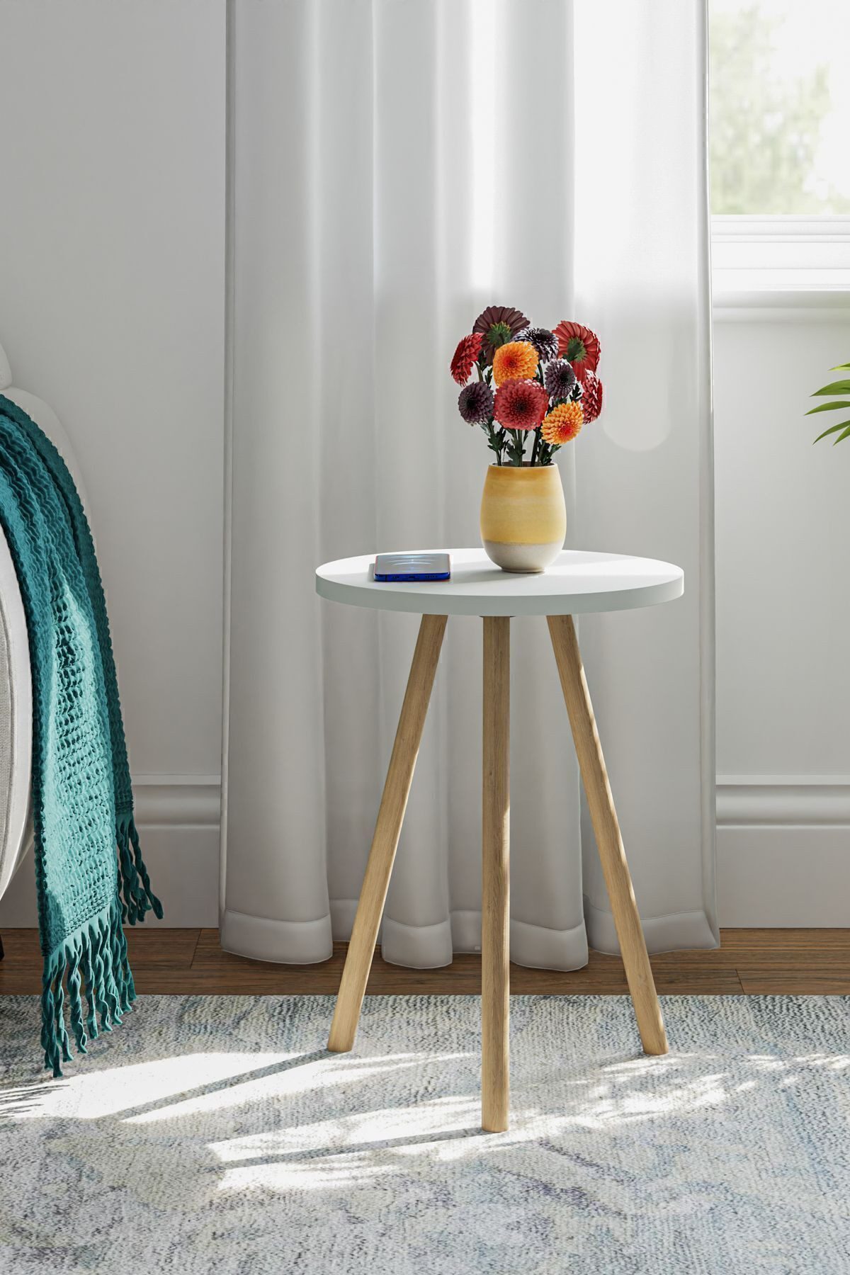 en.casa Beistelltisch, runde Tischplatte, Holzbeine, Farbe: Weiß günstig online kaufen