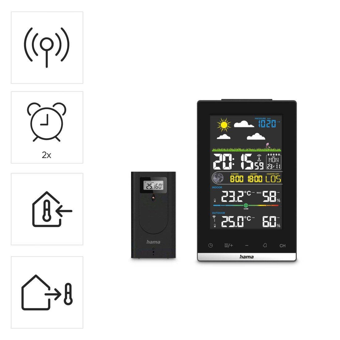 Hama Wetterstation Funk mit Außensensor (digital, Vorhersage) Wetterstation (innen und außen)