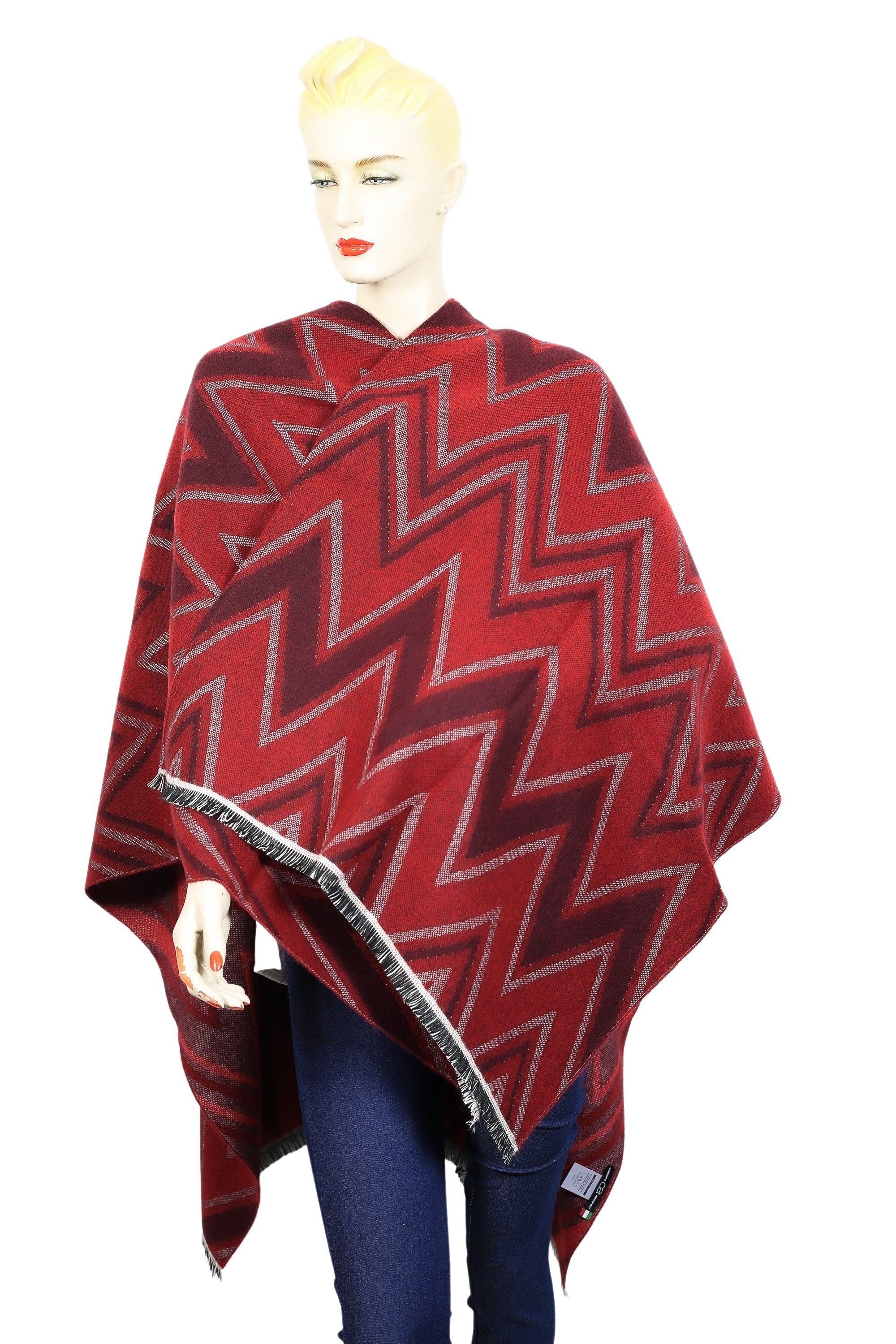 (1-St), Zick-Zack rot Design Poncho COLLEZIONE ALESSANDRO Marcia, XXL-Schal im