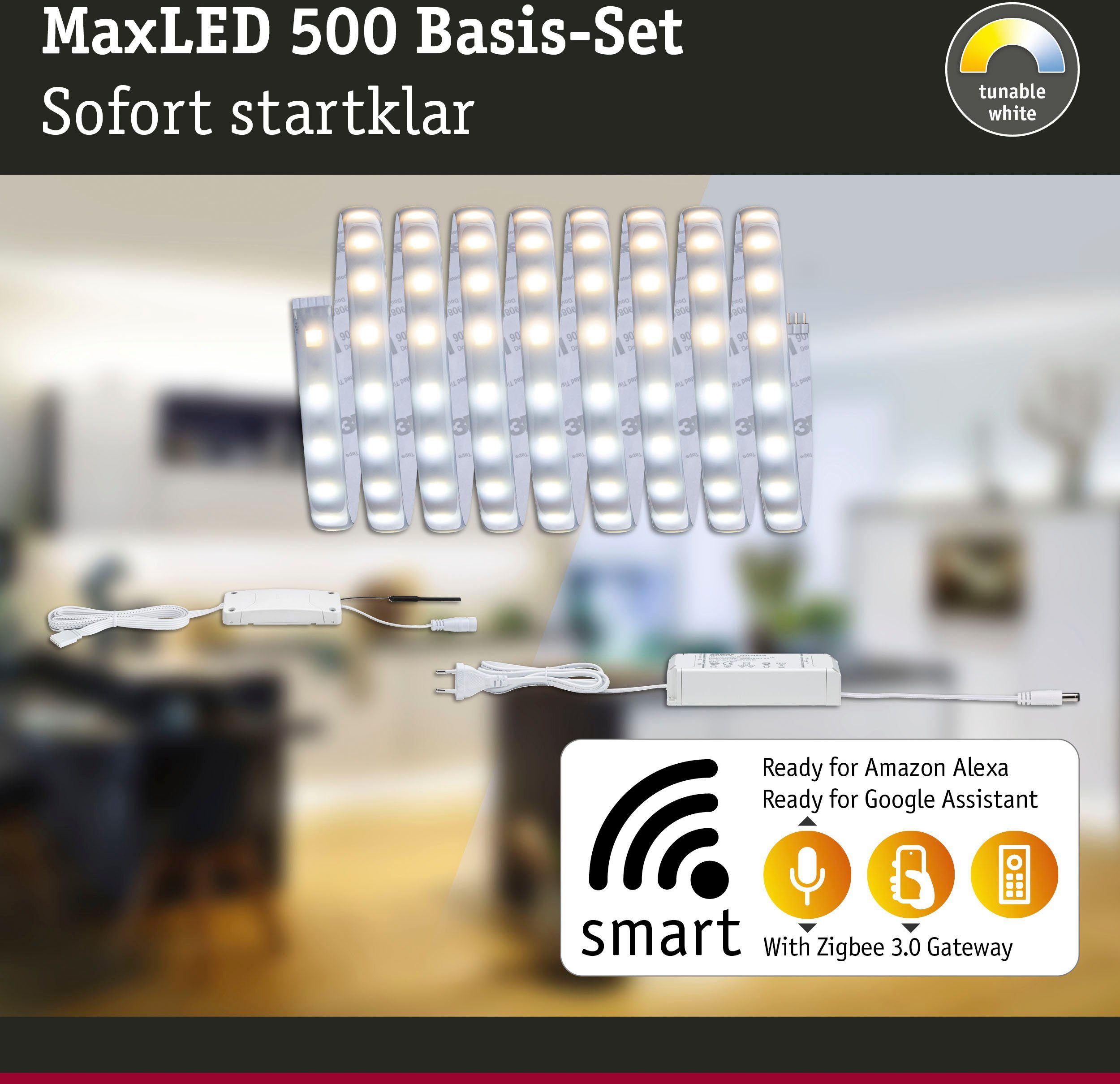 Paulmann Zigbee, 1-flammig, Home 3m, 500 beschichtet MaxLED LED-Streifen Smart White, Tunable Basisset