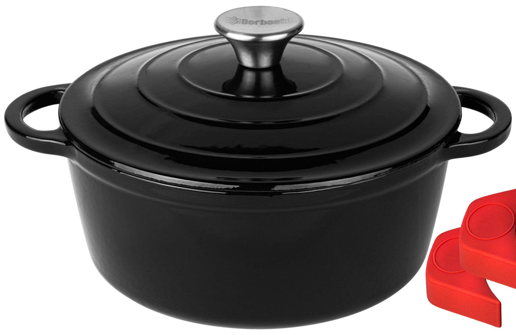 CLP Grilltopf Dutch Oven aus Eisen, emailliert, Silikon-Topflappen