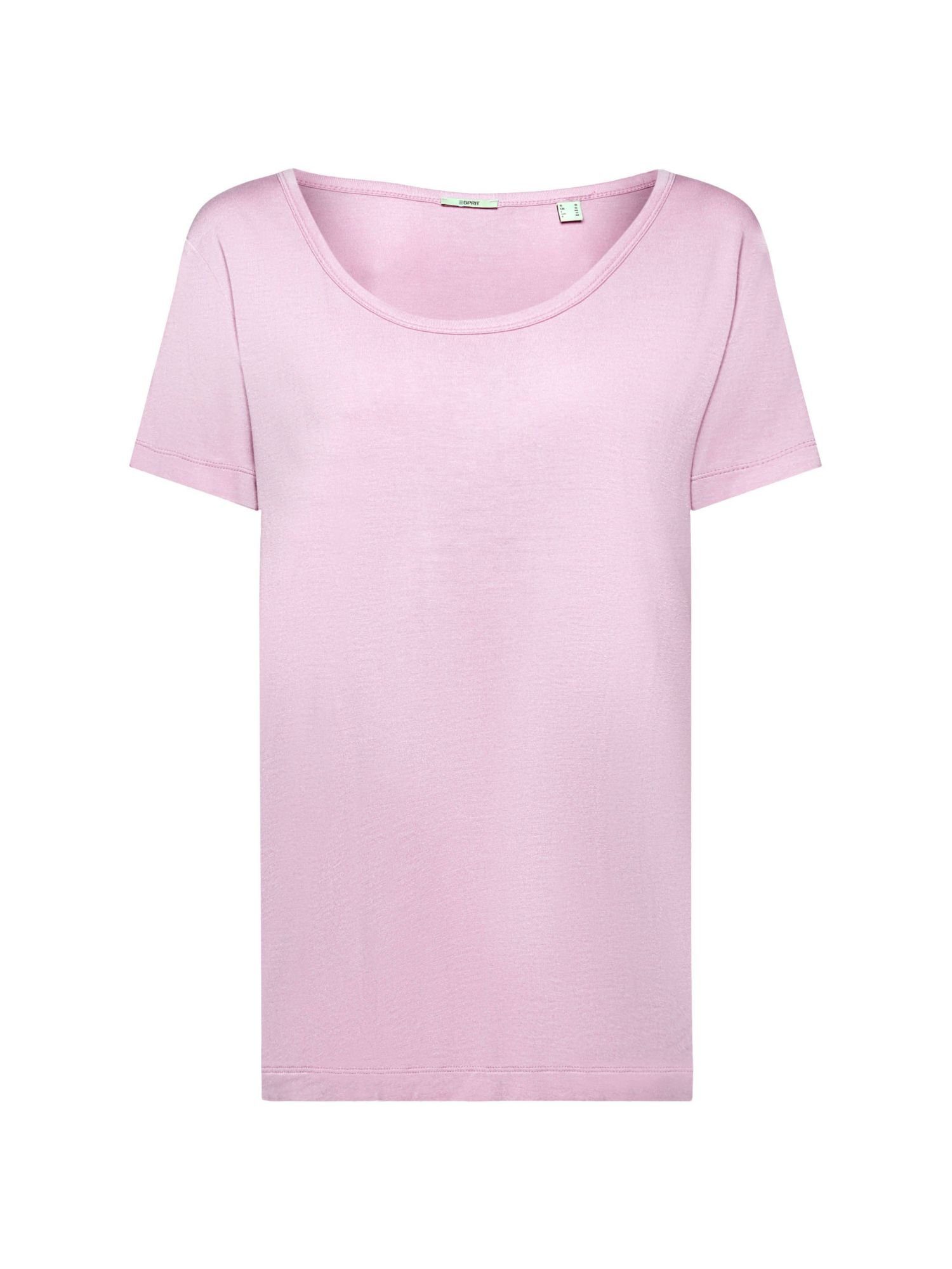 Esprit T-Shirt Viskose-T-Shirt mit weitem, rundem Ausschnitt (1-tlg) LILAC