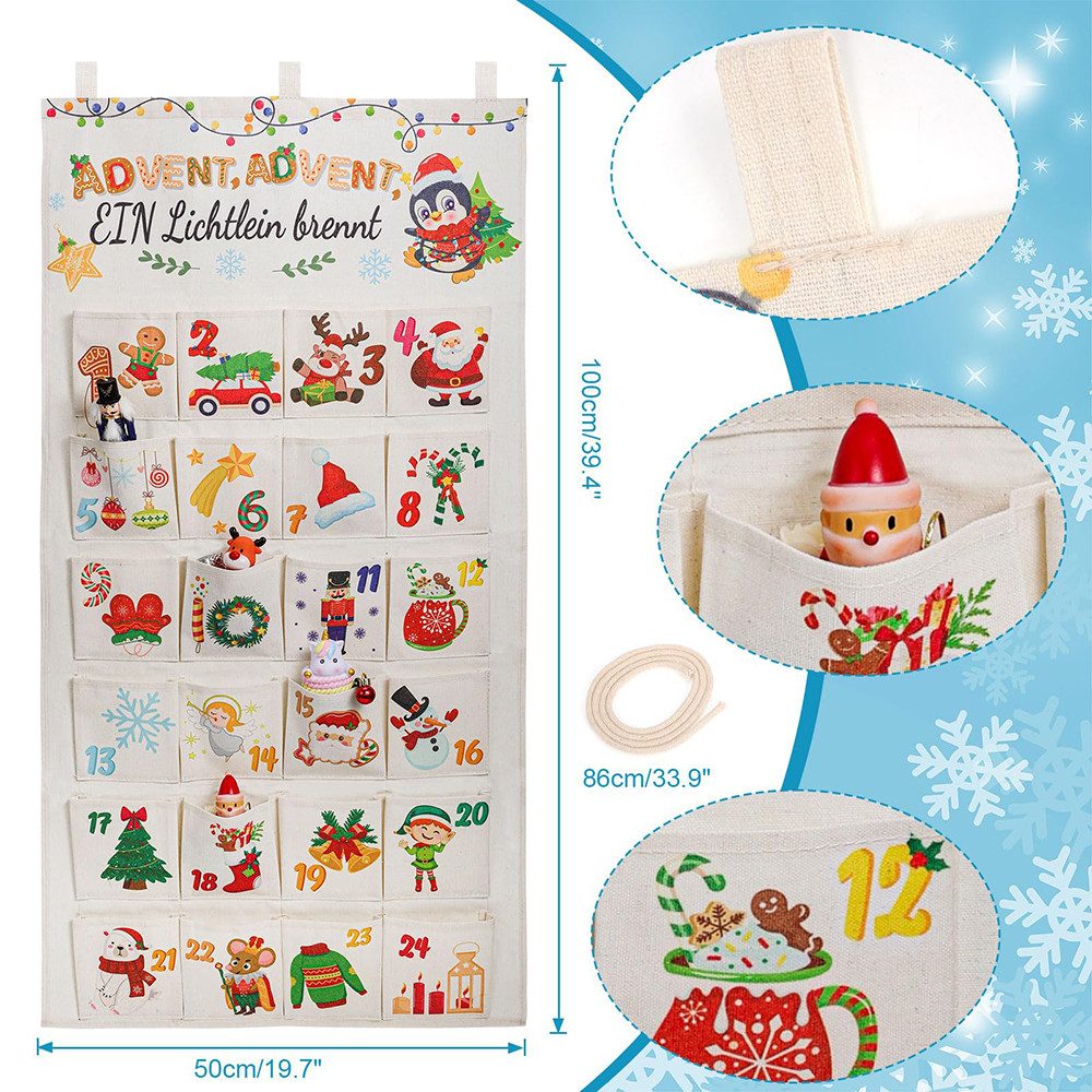 CLTYQ befüllbarer Adventskalender 24-Türiger Adventskalender zum Befüllen aus Stoff 2025, Adventi Adventskalender zum Befüllen mit Individuellen Designs – Bild 5 von 5