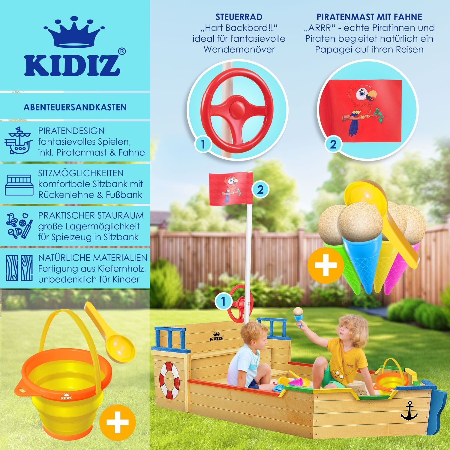 KIDIZ Sandkasten, Sandkasten Ahoi Piratenschiff Boot Segelschiff aus Holz günstig online kaufen