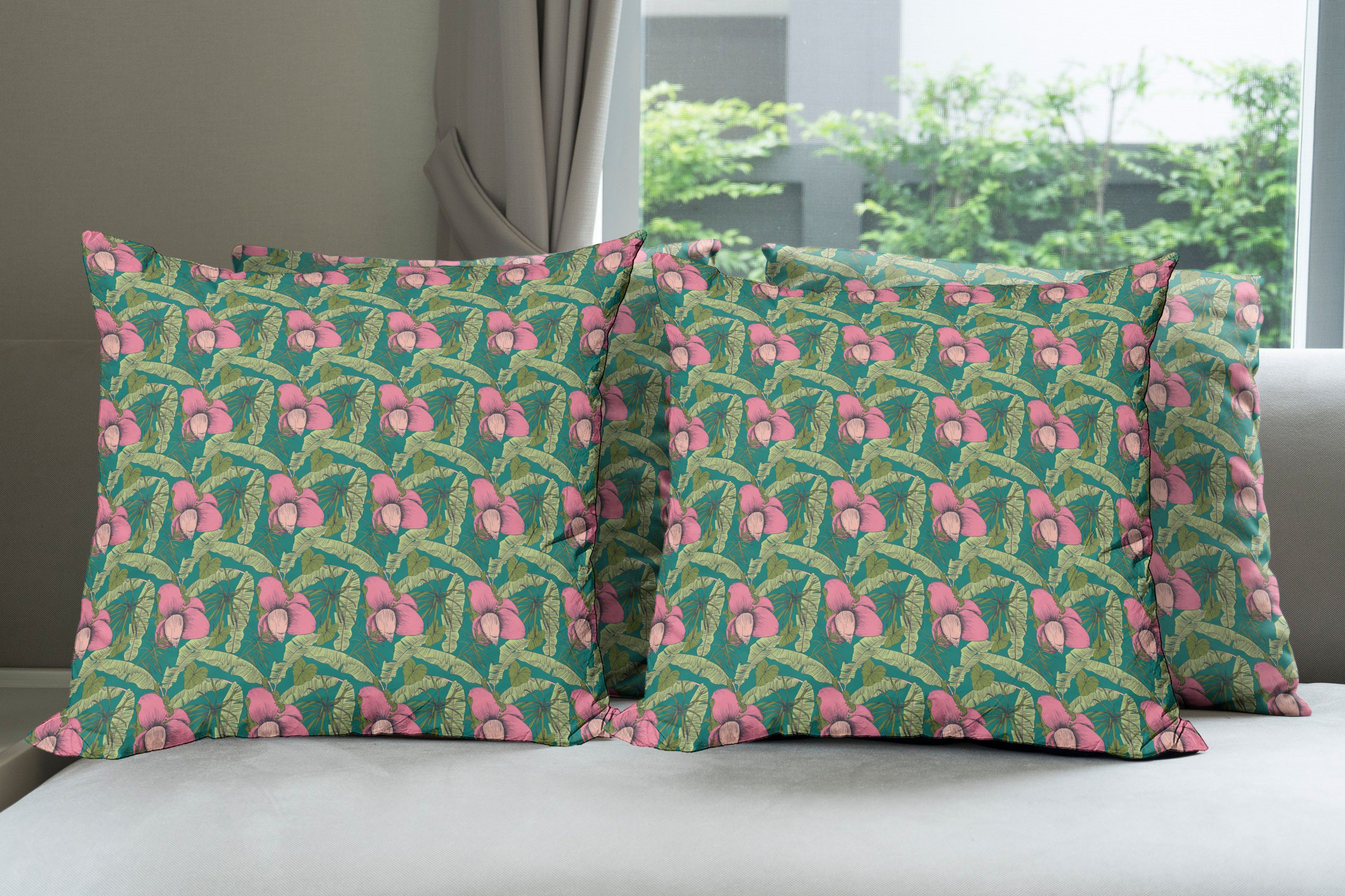 Kissenbezüge Modern Accent Doppelseitiger Abakuhaus Blätter (4 Digitaldruck, Banana Stück), Hibiscus Tropisch