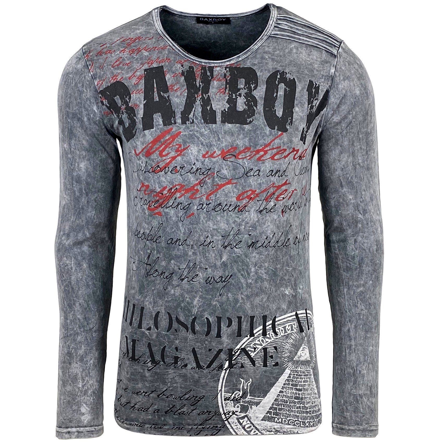 Baxboy Longshirt BAXBOY Herren Langarmshirt Oil Wash Verwaschen Stretch Oberteil 707