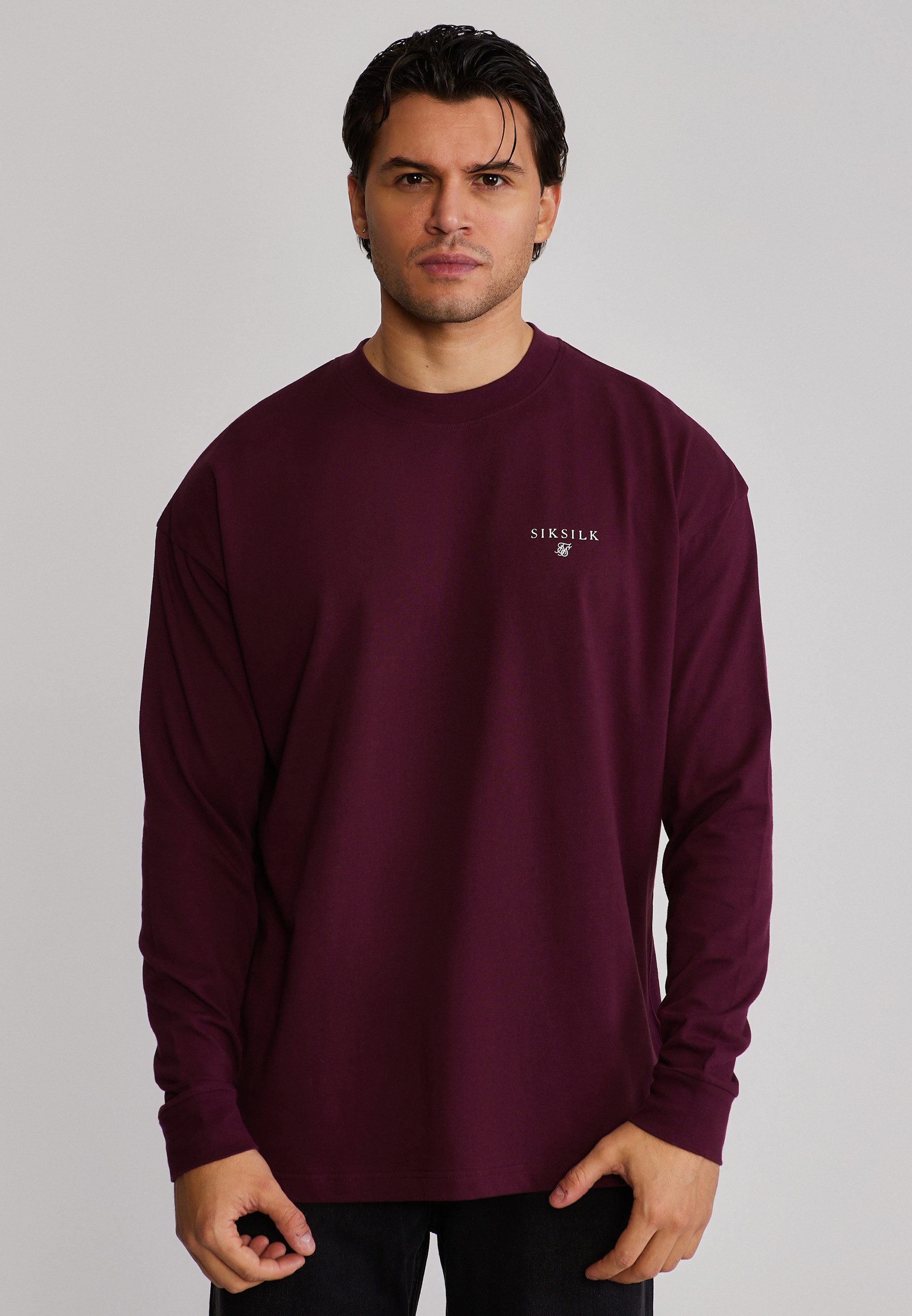 Siksilk T-Shirt SikSilk Herren Burgunderrot Long Sleeve T-Shirt