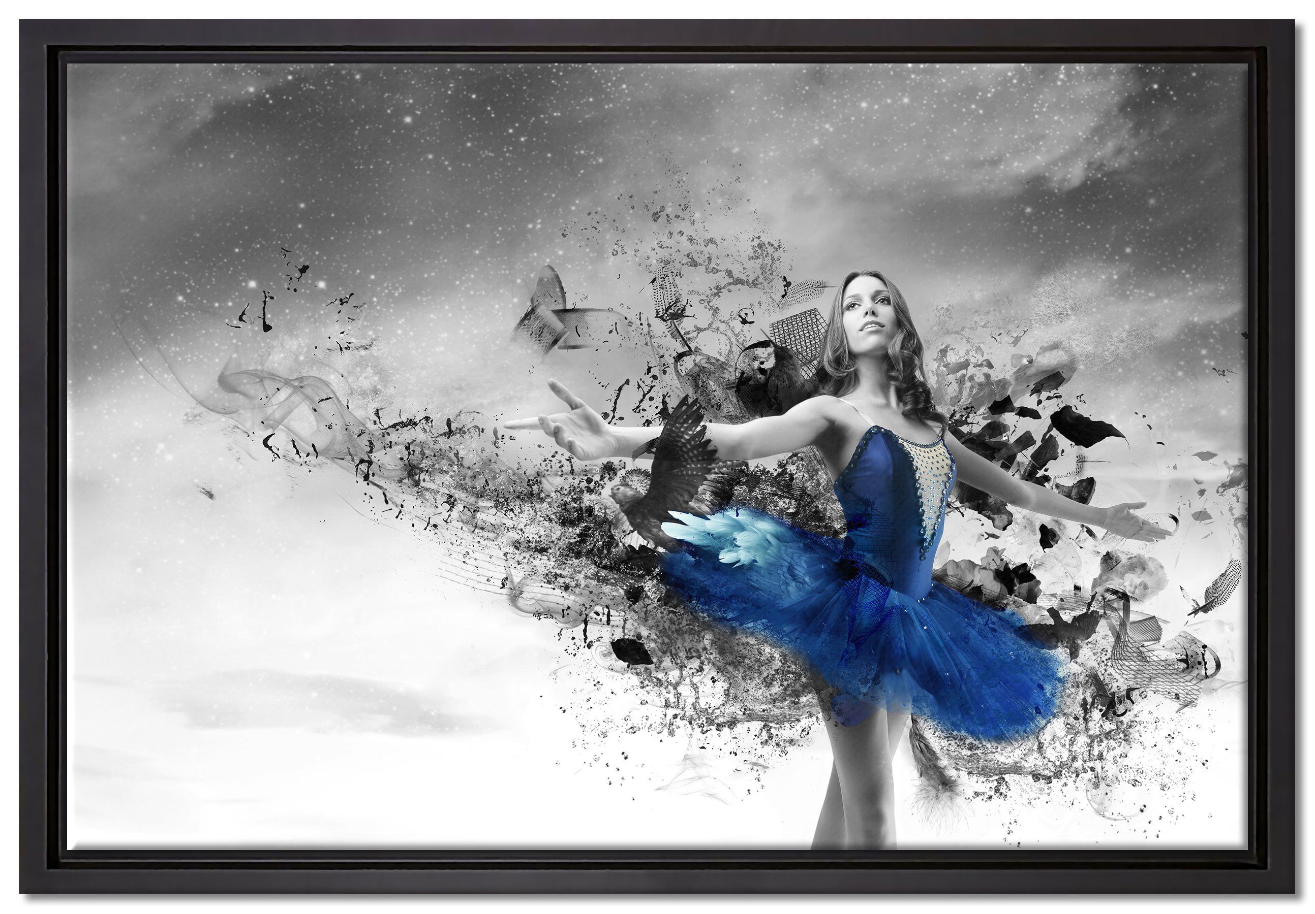 Pixxprint Leinwandbild schöne Ballerina, Wanddekoration (1 St), Leinwandbild fertig bespannt, in einem Schattenfugen-Bilderrahmen gefasst, inkl. Zackenaufhänger