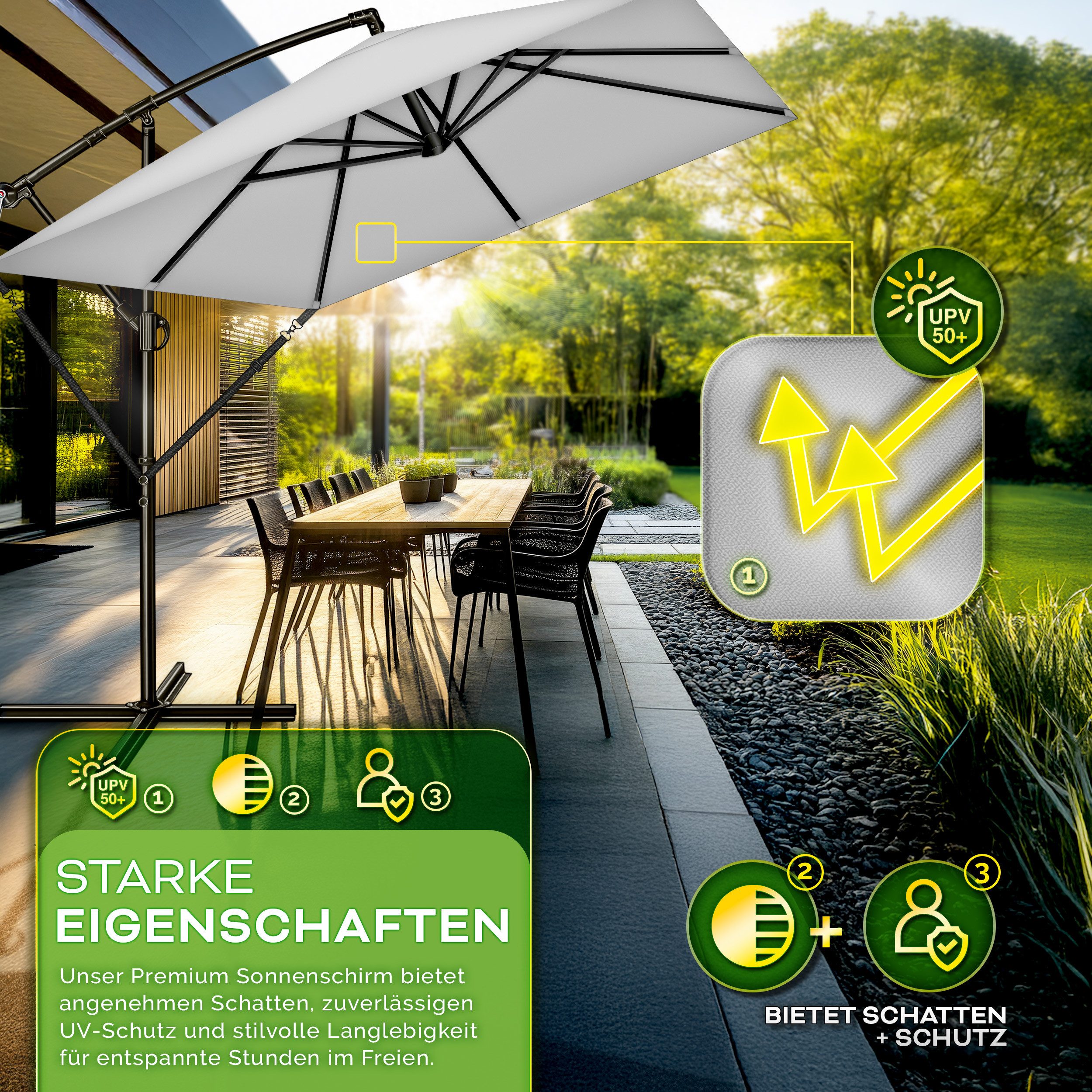 Thumbnail - tillvex Sonnenschirm tillvex® Sonnenschirm eckig 235 x 235 cm Ampelschirm Gartenschirm, Kurbelschirm Marktschirm wasserd...