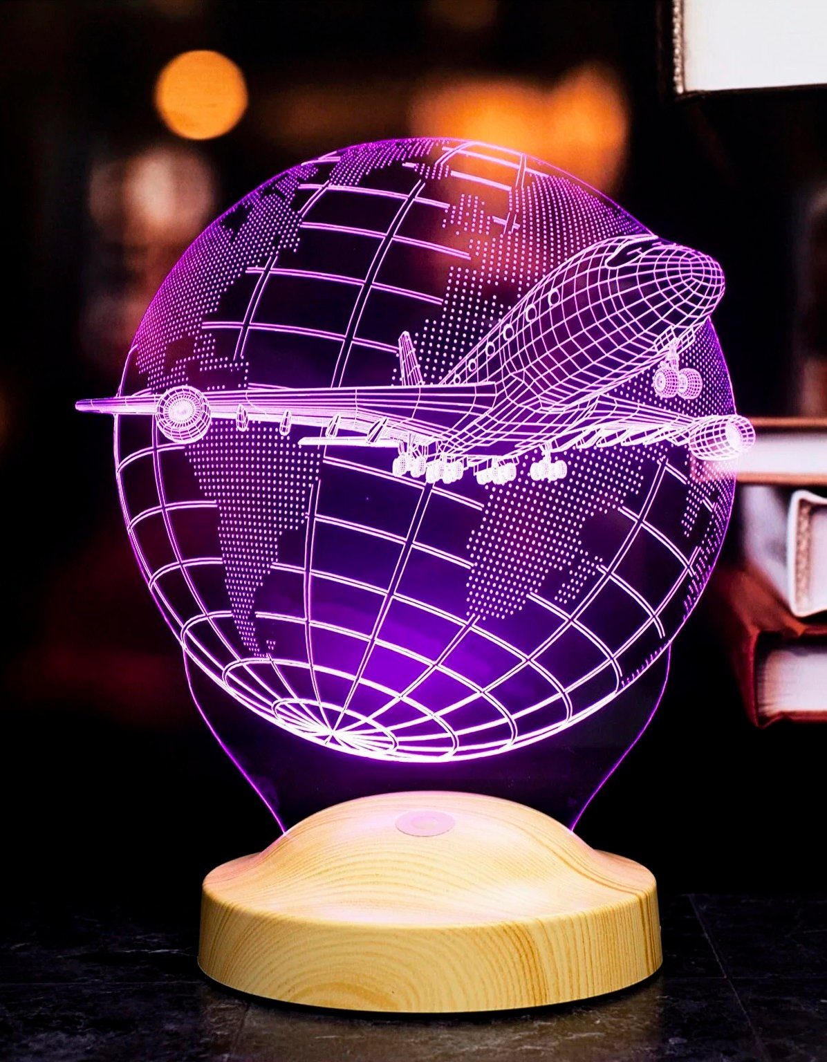 Geschenkelampe LED Nachttischlampe 3D Passagierflugzeug Reiseflugzeug Geschenke für Weltreisende, Leuchte 7 Farben fest integriert, Geschenk für Berufseinstieg, – Bild 5 von 5