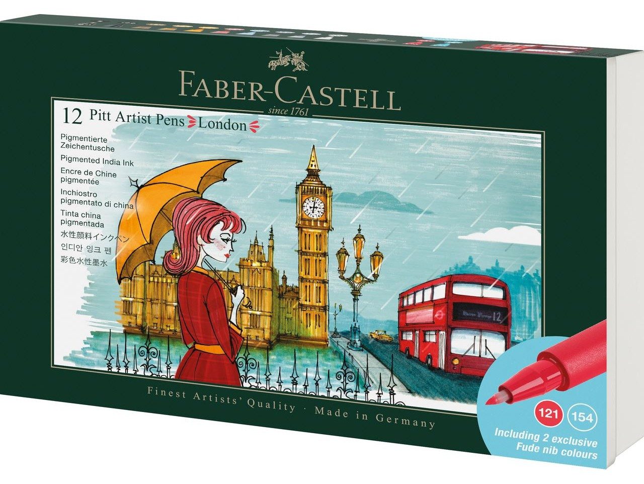 Faber-Castell Künstlerstift Pitt Artist Pen Tuschestifte Set London 12 teilig, Wasserfest und pigmentierte Tusche